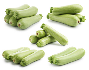 Fresh ripe zucchini isolated on white, collage