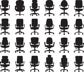 Office Chair Vector Illustration Collection in Black and White Style