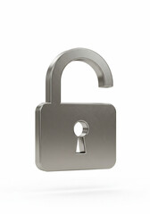Metallic Padlock with Open Shackle and Keyhole Security Concept