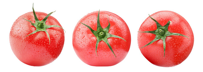 Fresh ripe tomatoes isolated on white, set