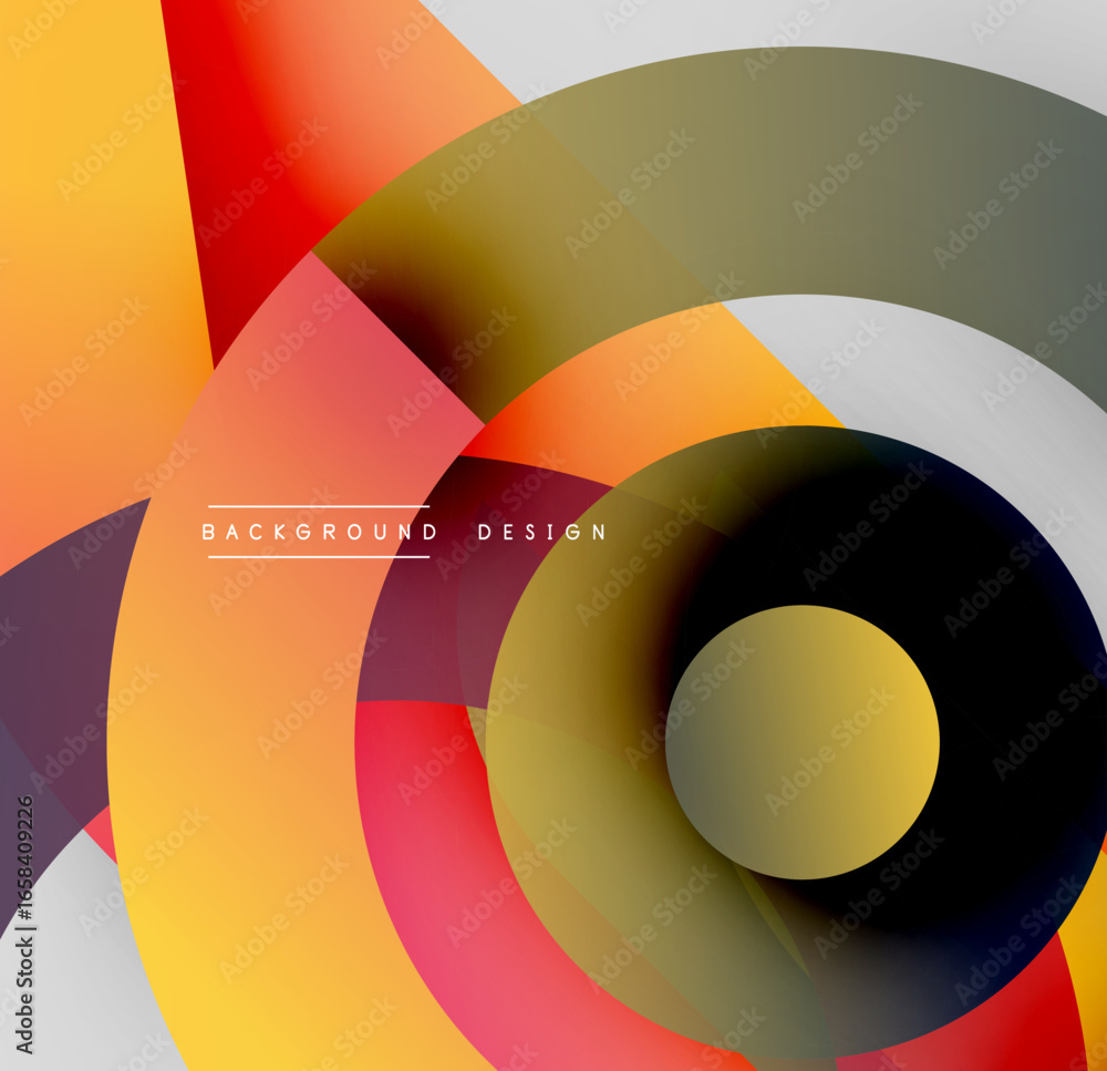 Poster abstract composition. overlapping shapes create dynamic visual effect. warm colors dominate, with co