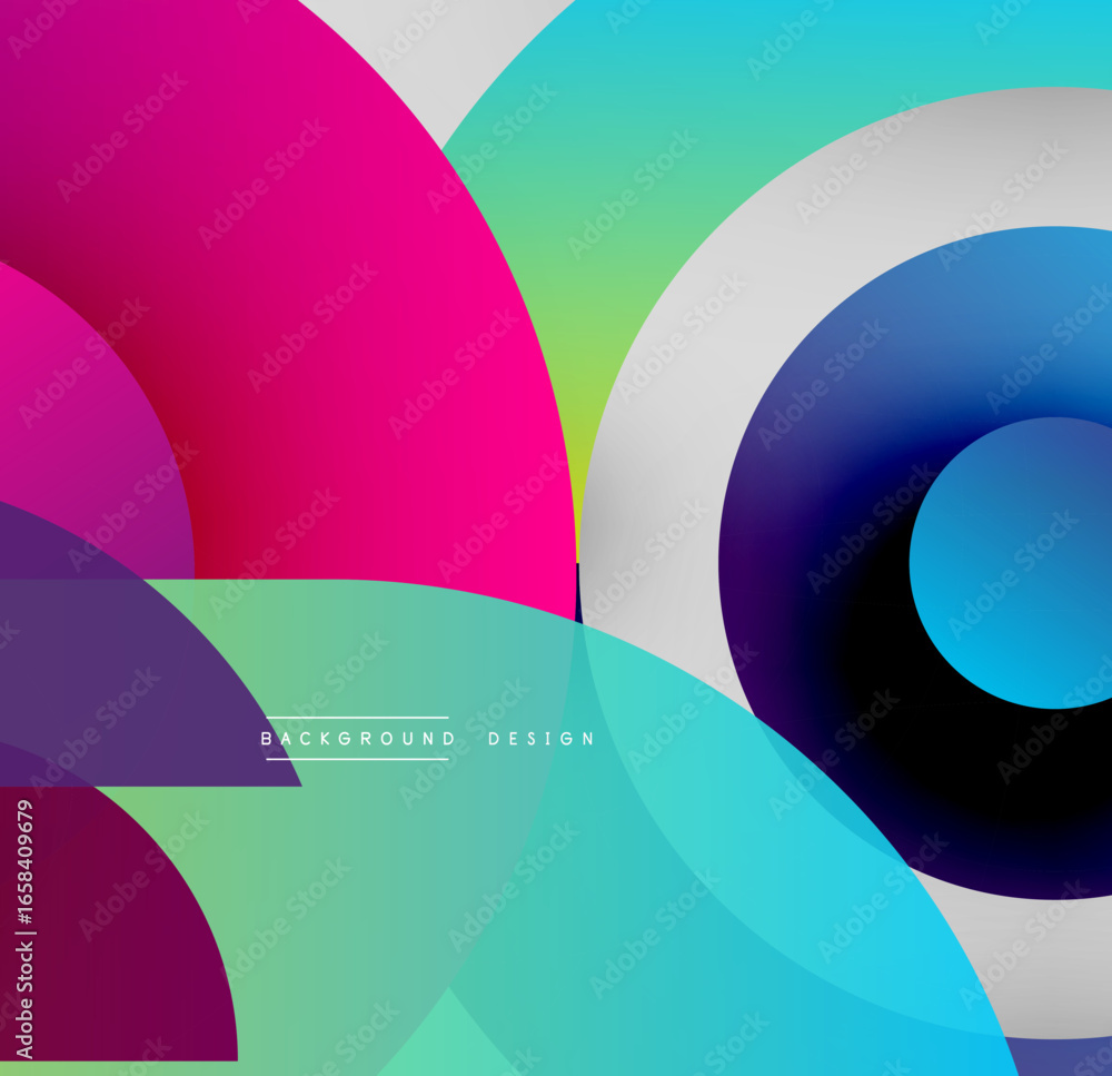 Poster abstract colorful shapes overlap. vibrant gradients create dynamic visual effect. modern design suit