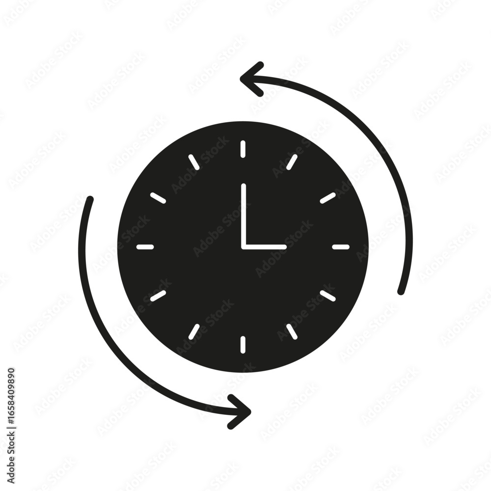 Poster clock with arrows solid icon. time management, scheduling, and cycle tracking silhouette symbol. eff