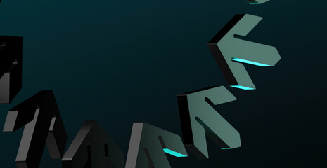 A circular design composed of many arrows pointing towards the center. The arrows are positioned on a dark, teal-colored backdrop, creating a strong contrast 