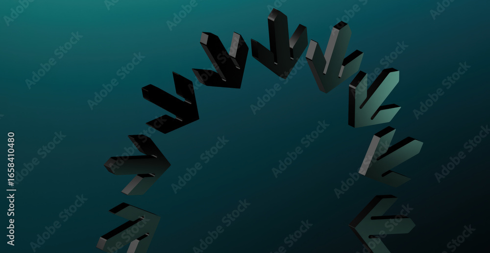 Poster abstract arrows pointing in a circular motion. a modern digital art piece with glossy black arrows o