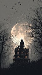 Double exposure effect in Halloween mystical mood