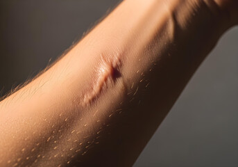 Obraz premium Intimate portrait of a woman with visible scar, deep gaze and emotional realism