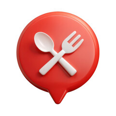 3d restaurant location pin with fork and spoon isolated on transparent background