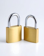 Naklejka premium Two gold padlocks on white background