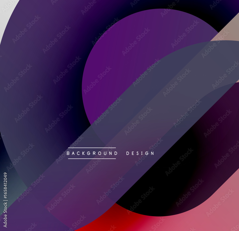 Poster abstract gradients overlap, creating dynamic visual effect. purple, blue, red hues dominate composit
