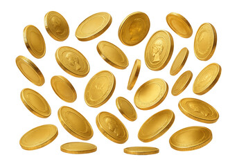 Obraz premium Floating gold coins in motion.