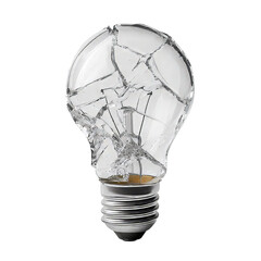 Shattered Light Bulb with Visible Cracks on Transparent Background