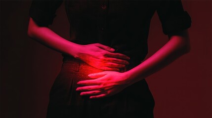 Medium view capturing the midsection with sharp infrared heat spots on pelvic region illustrating chronic inflammation from endometriosis.