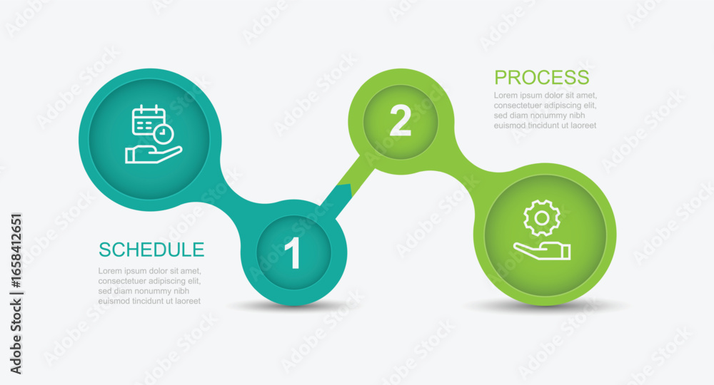 Poster 2 step process infographic element with icons suitable for workflow, business information and presen