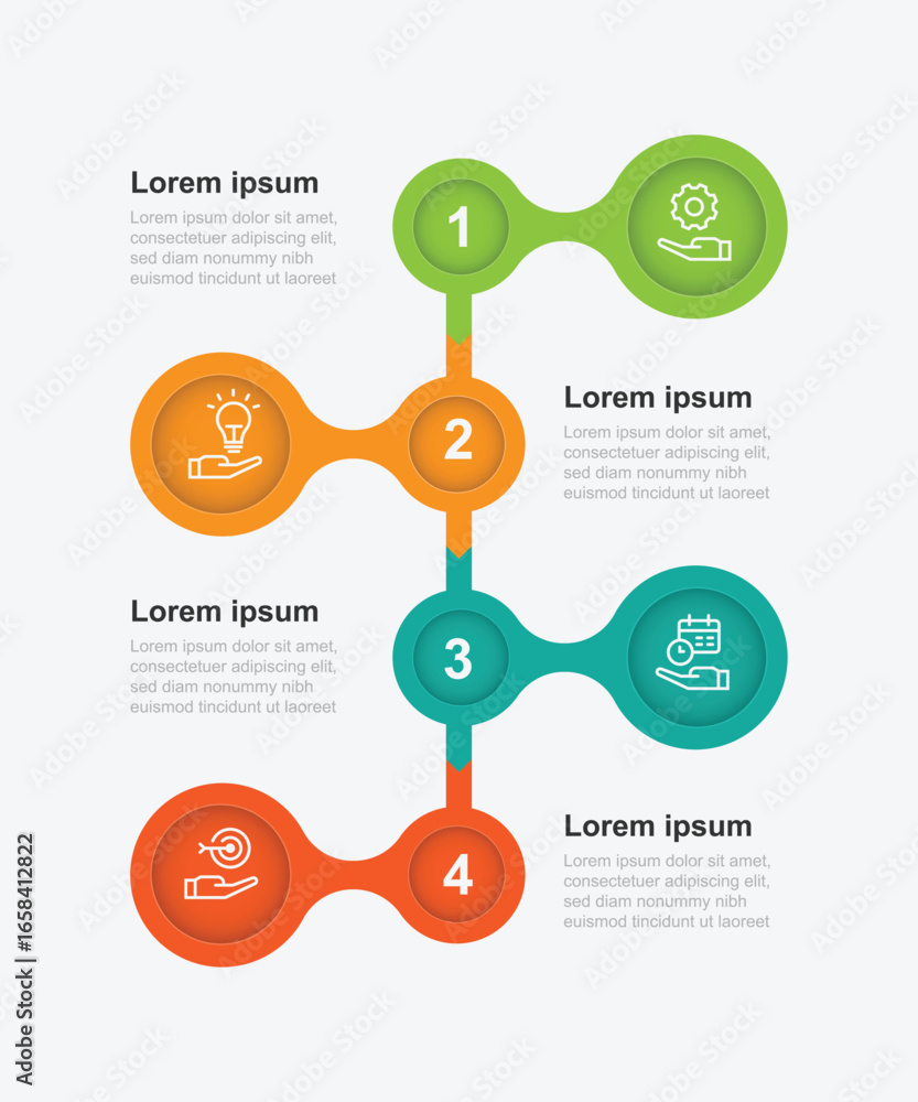 Poster 4 step process infographic template with circles vertical concept suitable for business information 