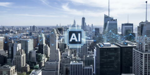Artificial intelligence in the city skyline technology concept