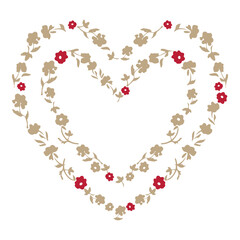 Obraz premium Romantic floral heart frame with decorative flowers and vines elegant love shape illustration for valentine gift wedding and tshirt design