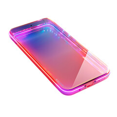 Sleek smartphone glows with vibrant neon light, suggesting futuristic technology and digital connection.