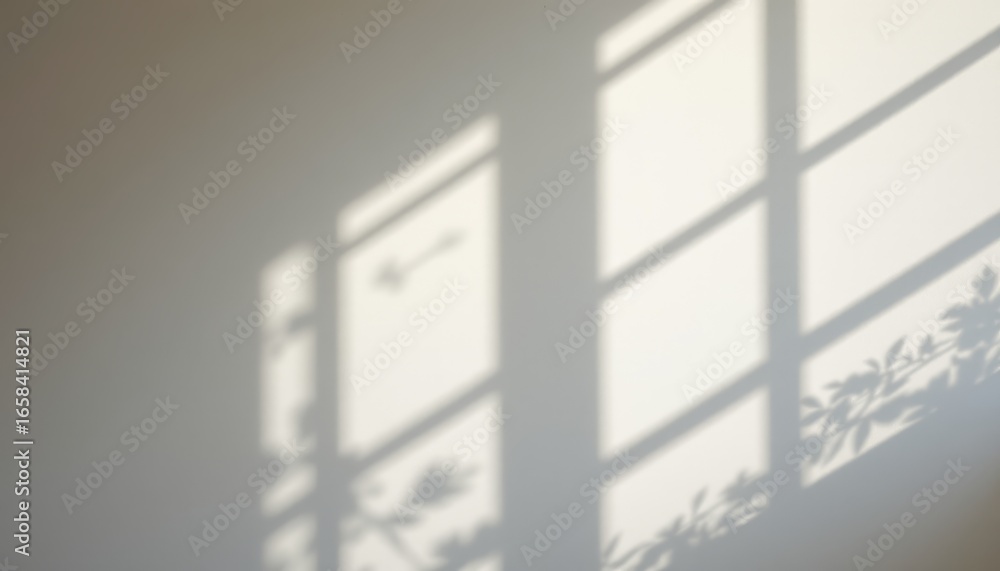Poster soft light and shadow patterns cast on a neutral wall from a window with plant foliage