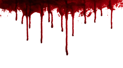 Blood drip splatter with high realism, isolated on a white background