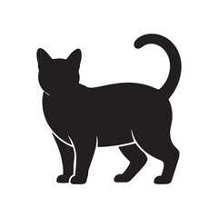 Obraz premium Elegant Black Cat Silhouette Standing Proudly with Curled Tail Graphic Pet Illustration