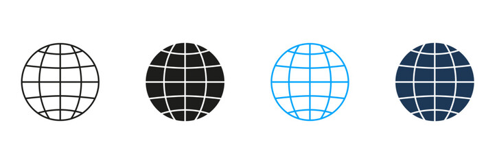 Globe Grid Line And Solid Icon Set. Global Connectivity, Internet, And Worldwide Network Symbol Collection. Communication And International Reach. Isolated Vector Illustration