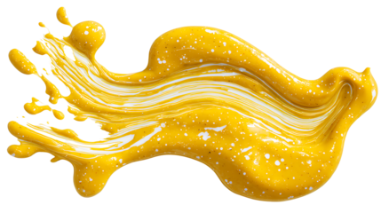 Mustard yellow sauce stain, isolated on a white background.
