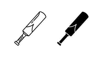 Two cricket bats are depicted as line art and solid icons on a white background.