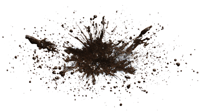 Mud droplet scatter effect, isolated on a white background.
