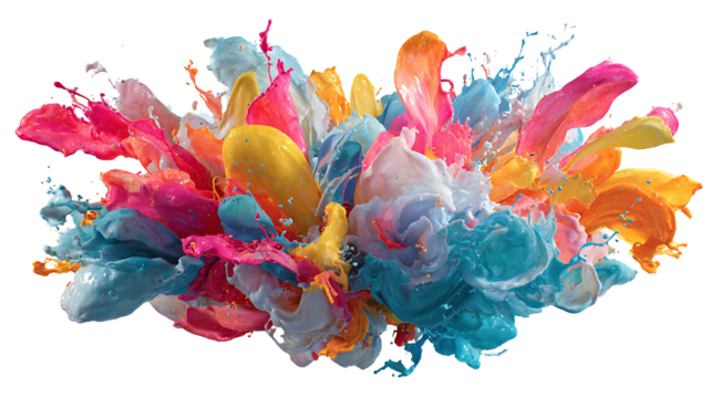 Abstract colorful explosion of liquid paint, isolated on a white background