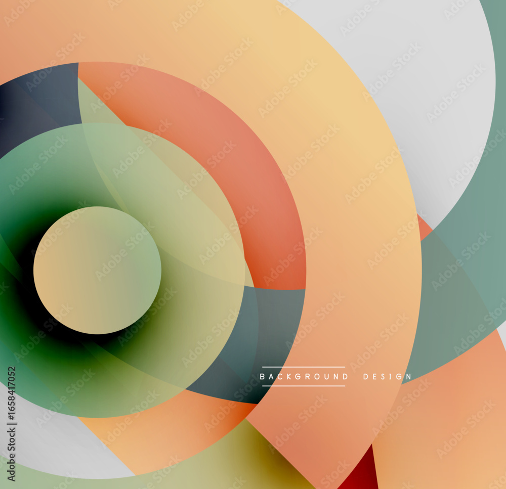Poster abstract circular design. overlapping layers create dynamic visual effect. soft color palette, moder