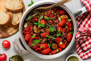 Ratatouille. Traditional Provencal vegetable stew.top veiw