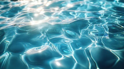 Obraz premium Shimmering sunlight reflects off the rippling surface of clear blue water, creating a tranquil and sparkling effect.