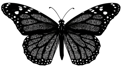 Monarch butterfly silhouette with intricate cut-out details, isolated on a white background