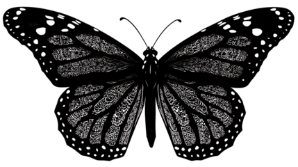 Monarch butterfly silhouette with intricate cut-out details, isolated on a white background