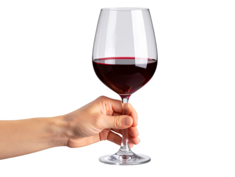  Hand Holding Red Wine Glass, Front View, Transparent PNG