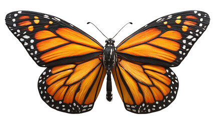 Monarch butterfly with partially folded wings, realistic 3D rendering, isolated on a white background