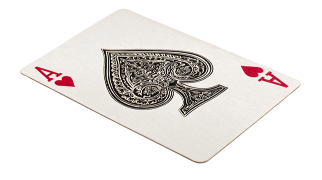 Single playing card Ace of Spades, isolated on a white background