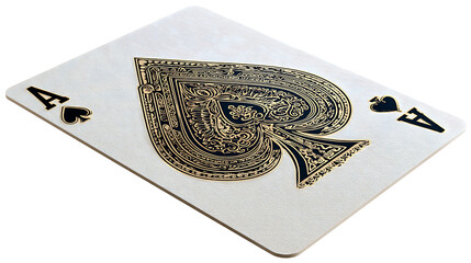 Single playing card Ace of Spades, isolated on a white background