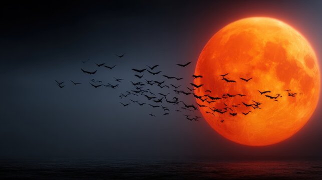 Der gruselige Abend &uuml;ber dem von einer riesigen, orangefarbenen Laterne erleuchteten Himmel