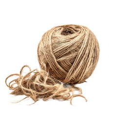 Fototapeta premium Natural jute twine ball with loose end unfurled on transparent background isolated