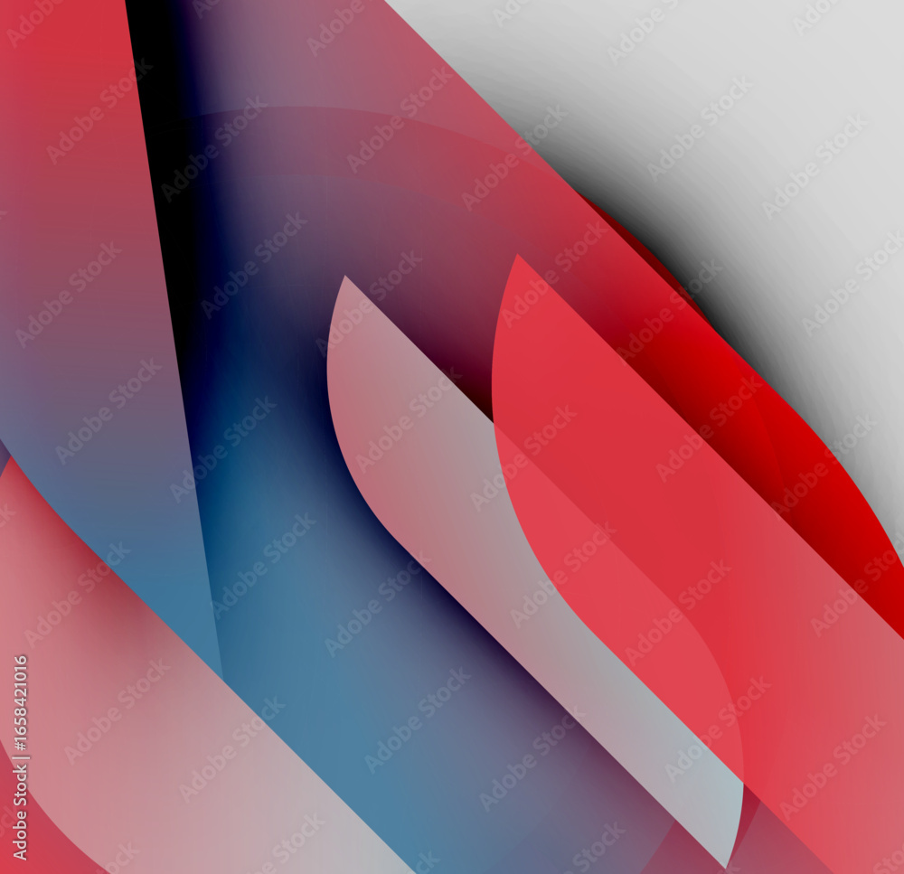 Aufkleber abstract composition. overlapping shapes create dynamic visual effect. red, blue, white hues dominat