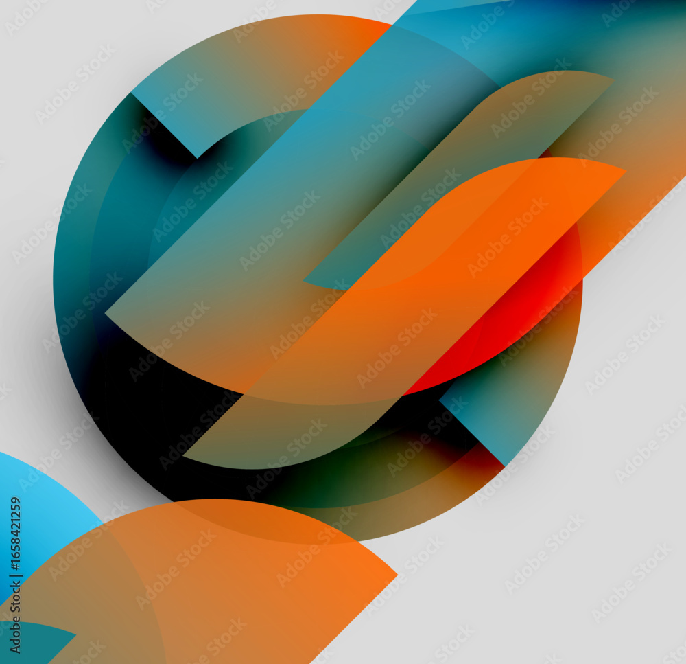 Poster abstract composition. overlapping shapes create dynamic visual effect. warm, cool colors blend seaml