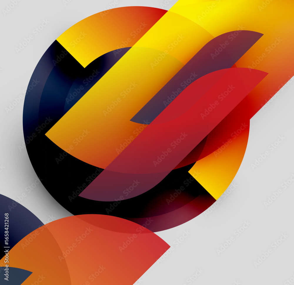 Poster abstract composition. overlapping shapes create dynamic visual effect. warm colors dominate, with co