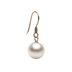 Elegant single pearl earring with metallic hook on transparent background isolated jewelry accessory close-up