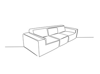 Sofa furniture outline illustration. Continuous line art drawing of sofa for home interior. Editable stroke.