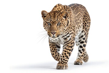 Obraz premium leopard walking straight toward the camera with intense eyes and focused posture