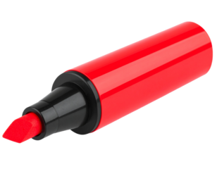  Red Highlighter Pen with Chisel Tip, Cap Removed, isolated on transparent background