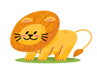 Simple cute lion on white background. Kids hand drawn vector illustration