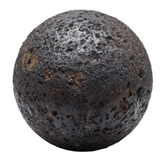 Highly detailed 3D model of a weathered, rusted metal sphere with textured corrosion and pockmarked surface on transparent background